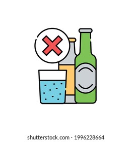 Forbidden Alcohol Drinks Line Color Icon. Beverage Intolerance. Non Alcohol, Sober. Healthy Lifestyle. Editable Stroke.
