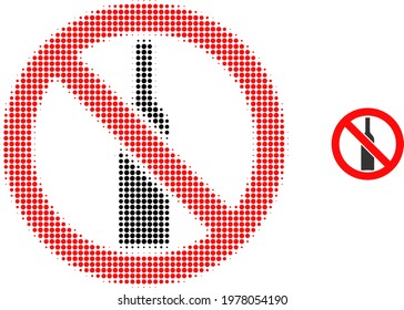 Forbidden alcohol halftone dotted icon image. Halftone array contains circle pixels. Vector illustration of forbidden alcohol icon on a white background. Flat abstraction for forbidden alcohol symbol.