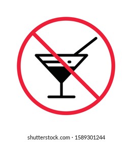 Forbidden alcohol vector icon. No alcohol drink flat sign design. Alcohol restriction icon. Warning caution do not drink alcohol symbol pictogram