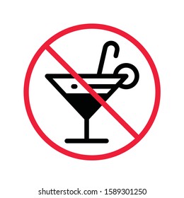 Forbidden alcohol vector icon. No alcohol drink flat sign design. Alcohol restriction icon. Warning caution do not drink alcohol symbol pictogram