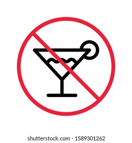 Forbidden alcohol vector icon. No alcohol drink flat sign design. Alcohol restriction icon. Warning caution do not drink alcohol symbol pictogram