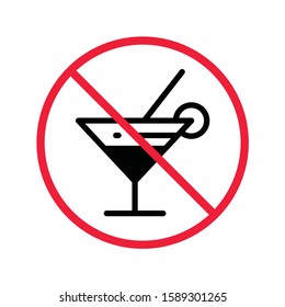 Forbidden alcohol vector icon. No alcohol drink flat sign design. Alcohol restriction icon. Warning caution do not drink alcohol symbol pictogram