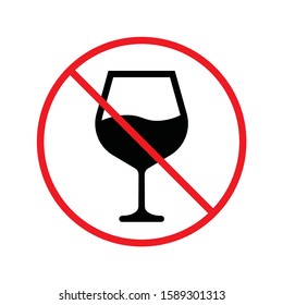 Icono vectorial de alcohol prohibido. No hay alcohol de diseño plano. Icono de restricción de alcohol. Advertencia no beba el pictograma del símbolo del alcohol