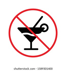 Forbidden alcohol vector icon. No alcohol drink flat sign design. Alcohol restriction icon. Warning caution do not drink alcohol symbol pictogram