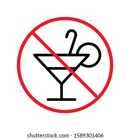 Forbidden alcohol vector icon. No alcohol drink flat sign design. Alcohol restriction icon. Warning caution do not drink alcohol symbol pictogram
