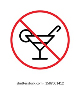 Forbidden alcohol vector icon. No alcohol drink flat sign design. Alcohol restriction icon. Warning caution do not drink alcohol symbol pictogram