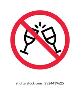 Forbidden alcohol vector icon. No alcohol drink flat sign design. Alcohol restriction icon. Warning caution attention do not drink alcohol symbol pictogram. Do not use stemware ban label icon 