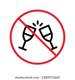 Forbidden alcohol vector icon. No alcohol drink flat sign design. Alcohol restriction icon. Warning caution attention do not drink alcohol symbol pictogram. Do not use stemware ban label icon 