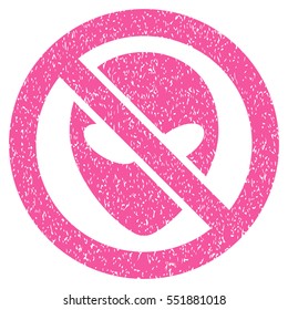 Forbidden Alien grainy textured icon for overlay watermark stamps. Flat symbol with scratched texture. Dotted vector pink ink rubber seal stamp with grunge design on a white background.