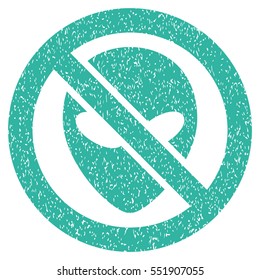 Forbidden Alien grainy textured icon for overlay watermark stamps. Flat symbol with unclean texture. Dotted vector cyan ink rubber seal stamp with grunge design on a white background.