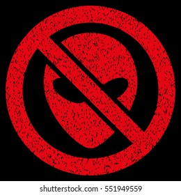 Forbidden Alien grainy textured icon for overlay watermark stamps. Flat symbol with dirty texture. Dotted vector red ink rubber seal stamp with grunge design on a black background.