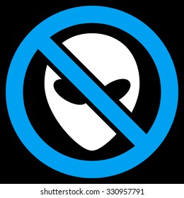 Forbidden Alien vector icon. Style is flat bicolor blue and white symbol, rounded angles, black background.