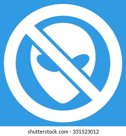 Forbidden Alien vector icon. Style is flat white symbol, rounded angles, blue background.