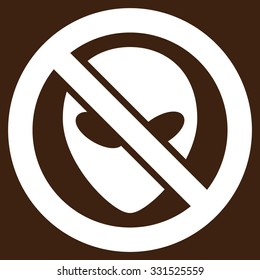 Forbidden Alien vector icon. Style is flat white symbol, rounded angles, brown background.