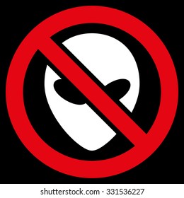 Forbidden Alien vector icon. Style is flat bicolor red and white symbol, rounded angles, black background.