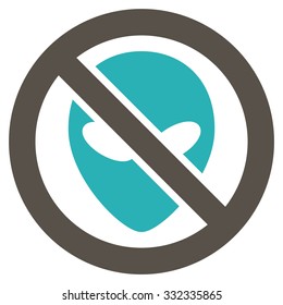 Forbidden Alien vector icon. Style is flat bicolor grey and cyan symbol, rounded angles, white background.