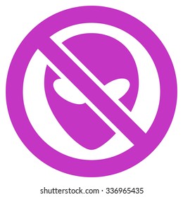 Forbidden Alien vector icon. Style is flat violet symbol, rounded angles, white background.