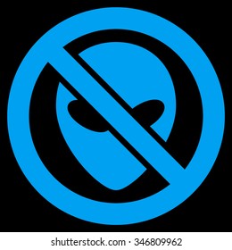 Forbidden Alien vector icon. Style is flat blue symbol, rounded angles, black background.