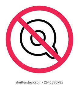 Forbidden alphabet Q sign, prohibited q letter sign, letter q restricted symbol, do not use letter q sign