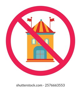 Forbidden amusement park sign, prohibited carnival circus icon, isolated on white background