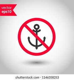 Forbidden anchor icon. No ship vector sign. Prohibited anchor vector icon. Warning, caution, attention, restriction. No sailboat icon.