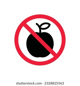manzana prohibida Advertencia, precaución, atención, prohibición de etiqueta de restricción. Icono vectorial de Apple. Diseño de señales planas de Apple. Pictograma de símbolo de Apple