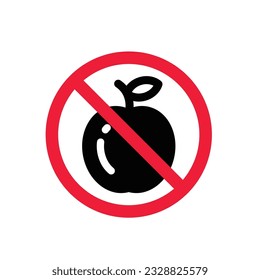 manzana prohibida Advertencia, precaución, atención, prohibición de etiqueta de restricción. Icono vectorial de Apple. Diseño de señales planas de Apple. Pictograma de símbolo de Apple