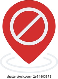 Verbotenes Flächenvektordesign im modernen Stil, eingeschränkte Zone und Navigationswarnkonzept, Reisekartengrafik. Flachsymbol