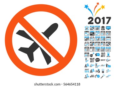 Forbidden Ariplanes icon with bonus 2017 new year design elements. Vector illustration style is flat iconic symbols,modern colors.