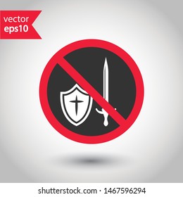 Forbidden armour icon. Prohibited weapons vector icon. No sword icon. No dagger vector sign. Warning, caution, attention, restriction, danger flat sign design. EPS 10 symbol
