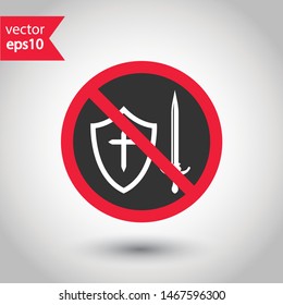 Forbidden armour icon. Prohibited weapons vector icon. No sword icon. No dagger vector sign. Warning, caution, attention, restriction, danger flat sign design. EPS 10 symbol