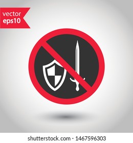 Forbidden armour icon. Prohibited weapons vector icon. No sword icon. No dagger vector sign. Warning, caution, attention, restriction, danger flat sign design. EPS 10 symbol