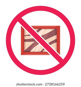 Forbidden artwork symbol, no wall art sign, no paintings sign, no decorative pictures warning icon, do not display images symbol, vector illustration
