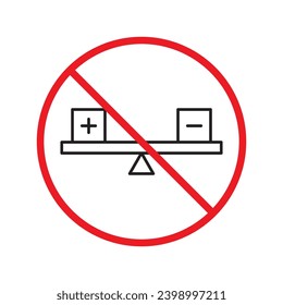 Icono vectorial de balance prohibido. Advertencia, precaución, atención, restricción, etiqueta, prohibición, peligro. No hay ningún símbolo de pictograma de diseño de signo plano de equilibrio. Icono de la ley del juez
