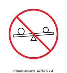 Forbidden balance vector icon. Warning, caution, attention, restriction, label, ban, danger. No balance flat sign design pictogram symbol. No judge law icon