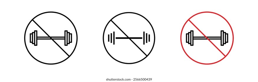 Forbidden barbell signs flat and linear vector illustration on white background.