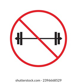 Verbotenes Barbell-Vektorsymbol. Warnung, Vorsicht, Aufmerksamkeit, Einschränkung, Kennzeichnung, Verbot, Gefahr. Kein Piktogramm-Symbol für ein Grillschild. Keine Grillsymbol