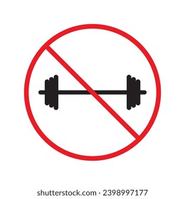 Forbidden barbell vector icon. Warning, caution, attention, restriction, label, ban, danger. No barbell flat sign design pictogram symbol. No barbell icon