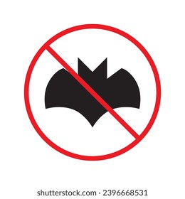 Forbidden bat vector icon. Warning, caution, attention, restriction, label, ban, danger. No bat flat sign design pictogram symbol. No bat icon