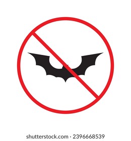 Forbidden bat vector icon. Warning, caution, attention, restriction, label, ban, danger. No bat flat sign design pictogram symbol. No bat icon