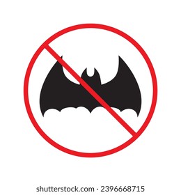Forbidden bat vector icon. Warning, caution, attention, restriction, label, ban, danger. No bat flat sign design pictogram symbol. No bat icon