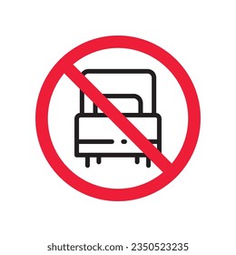 Forbidden bed vector icon. Warning, caution, attention, restriction, label, ban, danger. No bed ball flat sign design pictogram symbol. No bed icon