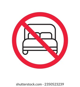 Forbidden bed vector icon. Warning, caution, attention, restriction, label, ban, danger. No bed ball flat sign design pictogram symbol. No bed icon