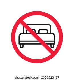 Forbidden bed vector icon. Warning, caution, attention, restriction, label, ban, danger. No bed ball flat sign design pictogram symbol. No bed icon