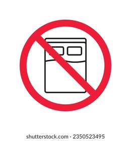 Forbidden bed vector icon. Warning, caution, attention, restriction, label, ban, danger. No bed ball flat sign design pictogram symbol. No bed icon