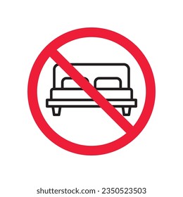 Forbidden bed vector icon. Warning, caution, attention, restriction, label, ban, danger. No bed ball flat sign design pictogram symbol. No bed icon