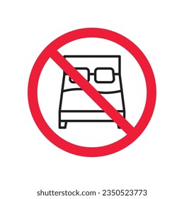 Forbidden bed vector icon. Warning, caution, attention, restriction, label, ban, danger. No bed ball flat sign design pictogram symbol. No bed icon