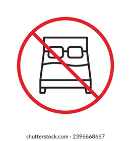 Forbidden bed vector icon. Warning, caution, attention, restriction, label, ban, danger. No bed ball flat sign design pictogram symbol. No bed icon