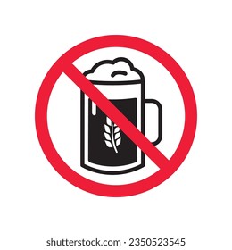 Verbotenes Bier, Vektorsymbol. Warnung, Vorsicht, Aufmerksamkeit, Einschränkung, Kennzeichnung, Verbot, Gefahr. Kein Piktogramm-Symbol für Bierflachen. Kein Bier-Symbol