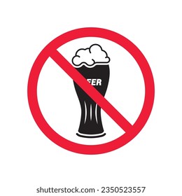 Forbidden beer vector icon. Warning, caution, attention, restriction, label, ban, danger. No beer flat sign design pictogram symbol. No beer icon